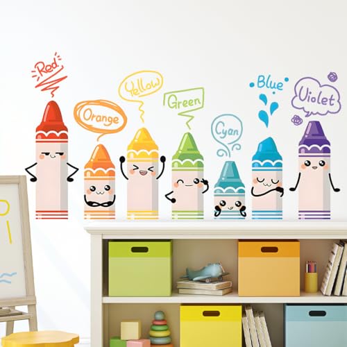 Image of Crayon Color Wall Stickers for Kids Rooms Cartoon Wall Decals for Baby Bedroom Wardrobe Door Decor DIY Mural Decals