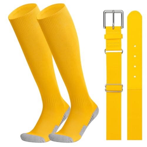JASGOOD Baseball Socks and Belt Combo for Youth Adult Softball Socks and Elastic Belt for Boys Girls