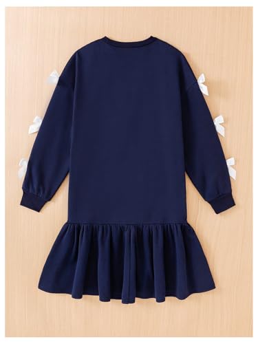 SweatyRocks Girl's Cute Bow Knot Dress Long Sleeve Drop Shoulder Ruffle Hem Sweatshirt Dresses2