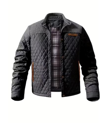 INVACHI Men's Casual Diamond Quilted Puffer Down Jacket Lightweight Business Button Coat with Stand Collar3