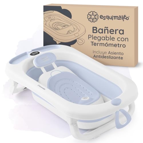 ESQUIMAL Bañera para Bebé Plegable con Termómetro Tina de Baño Azul