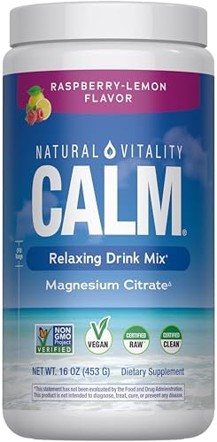 Natural Vitality Calm, Magnesium Citrate Supplement, Anti-Stress Drink Mix Powder, Gluten Free, Vegan, & Non-GMO, Raspberry Lemon, 16 oz