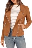 PRETTYGARDEN Womens Winter Faux Suede Motorcycle Jacket Long Sleeve Zipper Pockets Short Coat Y2K Fashion Dressy Outerwear (Brown,Medium)
