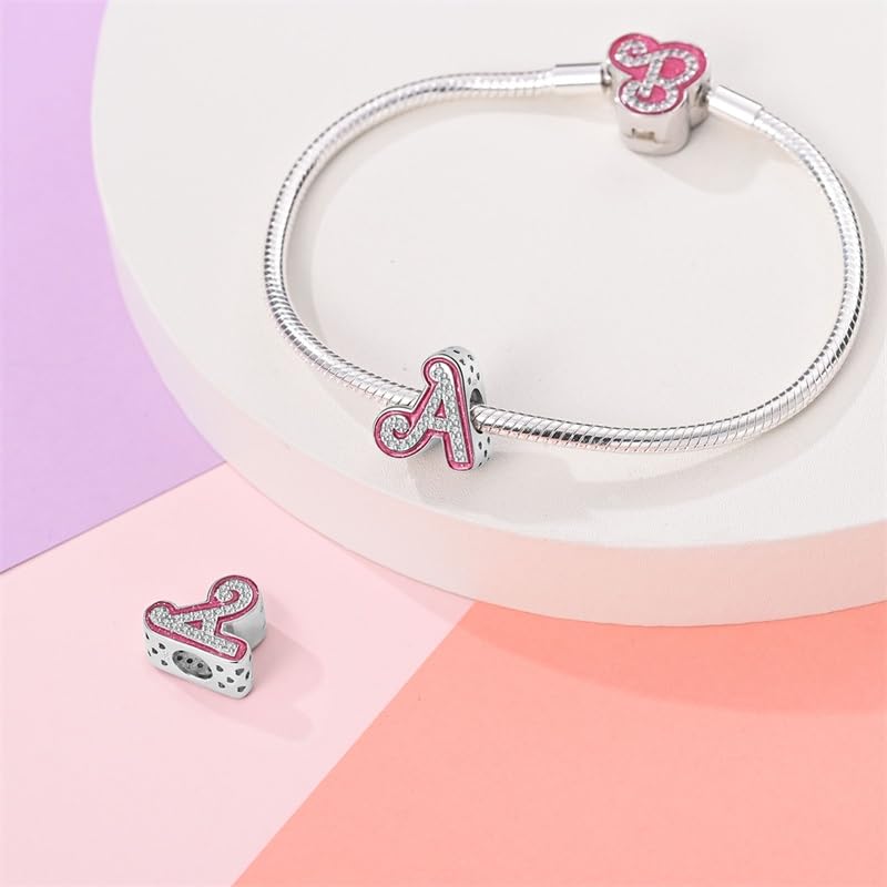 925 Sterling Silver Letter Charms Fits Pandora Bracelets Alphabet AZ Bead Charm for Bracelets Necklace with 5A Cubic Zirconia for Women Birthday Ceremony DIY Jewelry Gift4