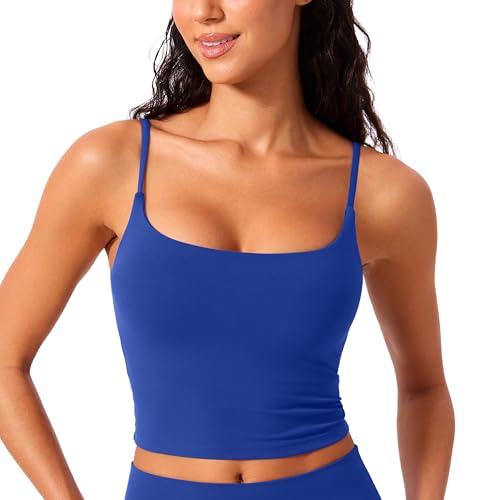 CRZ YOGA Butterlift Mujer Cuello Redondo Línea Larga Sujetador Deportivo Espalda en U Crop Top Azul Ondulante 38