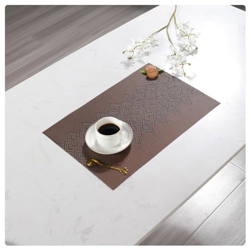 Image of YELONA Placemats Set of 6, Heat-Resistant Woven Vinyl Table Mats, Non-Slip & Washable Dining Tablemats for Kitchen & Dinner Decor, Umber Brown (45cm x 30cm)