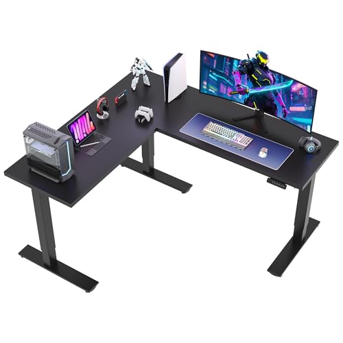 SANODESK L Shaped Standing Desk Adjustable Height, Electric Corner Standing Desk, 71 x 63 inch Sit Stand Computer Table with Splice Board, Black