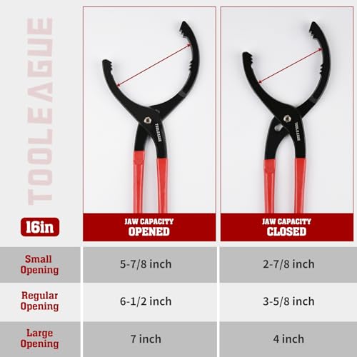 Image of TOOLEAGUE 16 inch Oil Filter Pliers, Adjustable Oil Filter Wrench Removal Tool