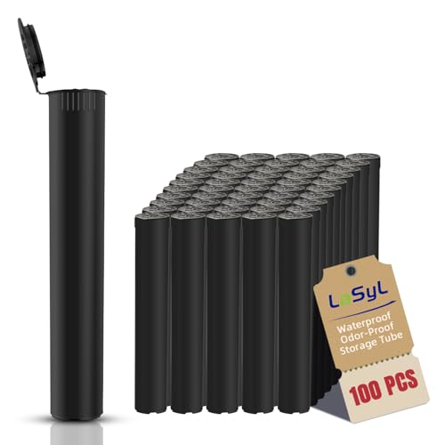 LaSyL 116mm Pre Roll Tubes Waterproof Airtight Odor Sealing Smell Proof Container with Squeeze Pop Top BPA Free Black