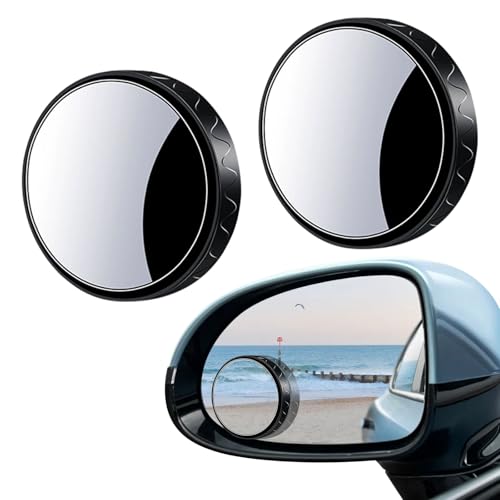 2 Pièces Rétroviseurs auxiliaires pour angles morts, Rétroviseur grand angle HD en verre pour angle mort, Miroir rond à ventouse réglable à 360° pour voiture pour les voitures universelles (Noir)