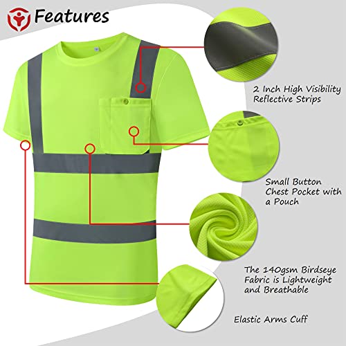 Image of High Visibility Reflective Safety Shirts for Men Women Hi Vis Viz Protective Safety Workwear T Shirt with Pockets for Construction Meet ANSI Class 2(ST190-Yellow-2XL)