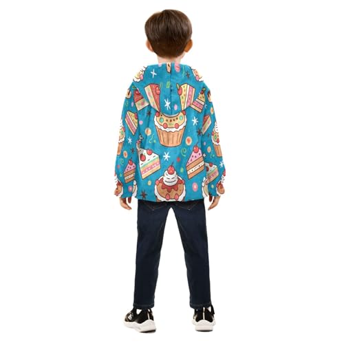 Cakes and Slices Pattern Print Toddler Fleece Jacket Girl Boys Hooded Fleece Jacket Coat Warm Outwear Zip-up 3-10T4