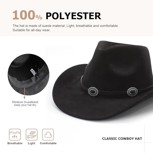 Image of LIDHAY Cowboy Hat for Women and Men Felt Wide Brim Suede Cowboy Cowgirl Hats Felt Cattleman Western Hats