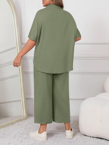 Image of Beautife Women's Plus Size 2 Piece Outfits 3 /4 Batwing Sleeve Capelet Crew Neck Pullover Top Wide Leg Pants Lounge Set