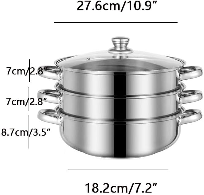 Miniatura 2 de Vaporizador para cocinar, olla de vapor de acero inoxidable de 5.0 cuartos de galón, ollas de vapor de alimentos de 3 niveles con tapa para cocinar