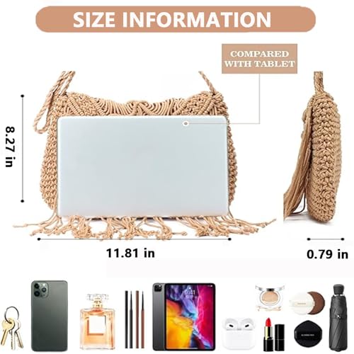Crochet Crossbody Purse for Women Macrame Hobo Purse Handwoven Boho Summer Beach Shoulder Bag Tassels Crochet Tote Handbag3