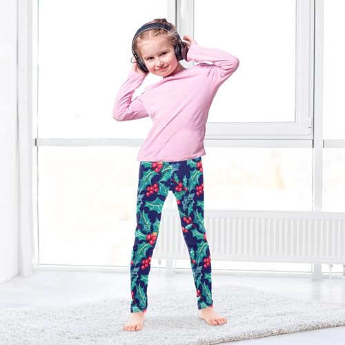 Christmas Holly Leaves Kids Baby Girls Cotton Pants Casual High Waisted Activewear Sports4