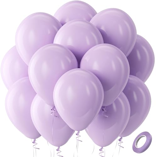 Bezente Pastel Purple Latex Party Balloons - 100 Pack 12 inch Round Helium Lavender Light Purple Lilac Balloons for Easter Wedding Bridal Shower Bachelorette Birthday Princess Party Decorations
