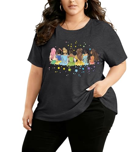 Image of NANYUAYA Plus Size Magic Shirts for Women Castle Kingdom Graphic Magical T Shirt Cute Holiday Princess Tee Vacation Tops