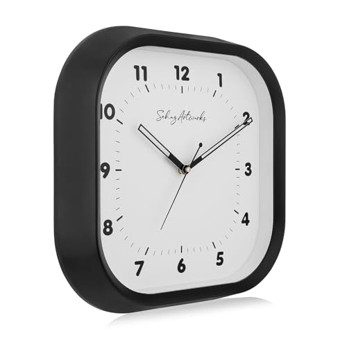 Image of Sehaz Artworks Silent Square Wall Clock for Hall | Black - 28x28 CM | Non Ticking, Designer Wall Clock for Bed Room Silent Sweep, Wall Watch for Living Room Stylish, Clock for Living Room Stylish