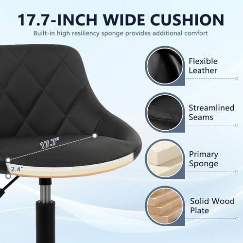 Image of Small Rolling Stool with Backrest - 360 Swivel Chairs with Wheels, Adjustable Height Footrest Armless Vanity Chair, Thickened Seat Cushion Stool Chairs for Spa, Shop, Salon, Massage, Black, 2 Pack
