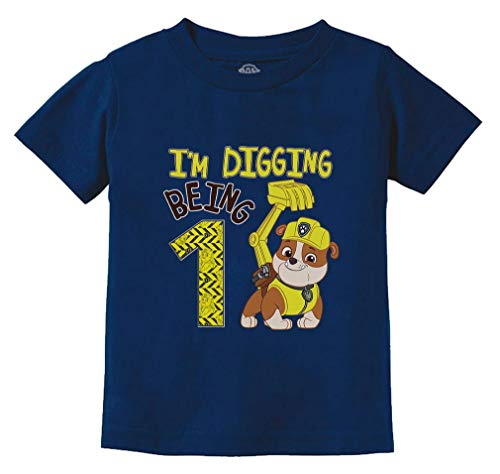 Tstars Paw Patrol Rubble Digging 1st Birthday Shirt 1 Year Old Boy Infant Kids T-Shirt 18M Navy