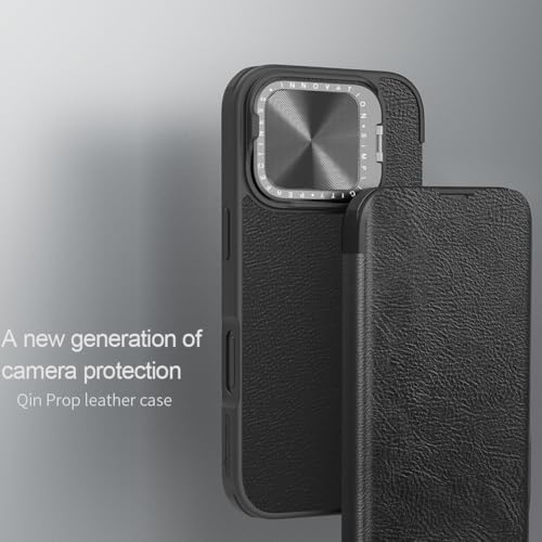 Image of Nillkin Case for Apple iPhone 16 Pro (6.3″ Inch) Qin Prop Leather Lens Protect + Stand Flip Folio + Card Slot 360 Protect Brown Color