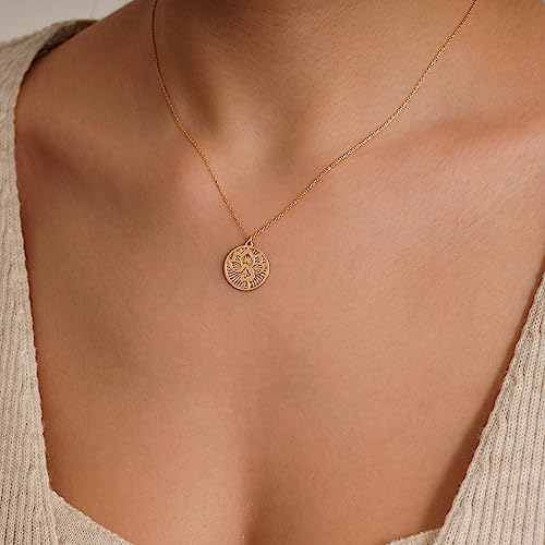 Mionza 14K Solid Gold Lotus Flower Necklace For Women,Delicate Lotus Flower Pendant, Nature-Inspired Jewelry For Everyday Wear,Birthday Gift For Her. 18" #TOP5