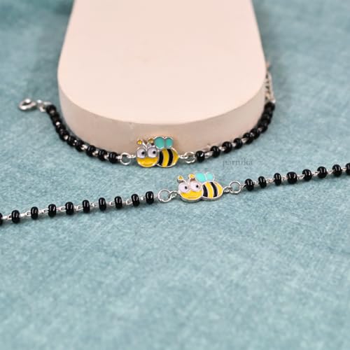 Image of Parnika (Formerly MJ 925 Traditional Silver & Black Crystals Baby Nazariya Kids Silver Bracelet in Pure 92.5 Sterling Silver for Kids - One pair