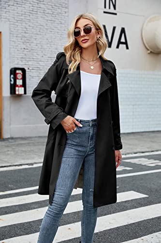 Image of Womens Long Trench Coat Double Breasted Windproof Overcoat With Belt
