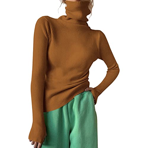 Jersey negro ajustado para mujer, suéter de punto acanalado de cuello alto para mujer, suéter cálido y suave, cuello redondo, suéter de invierno, casual, delgado, de manga larga, elegante, suéteres