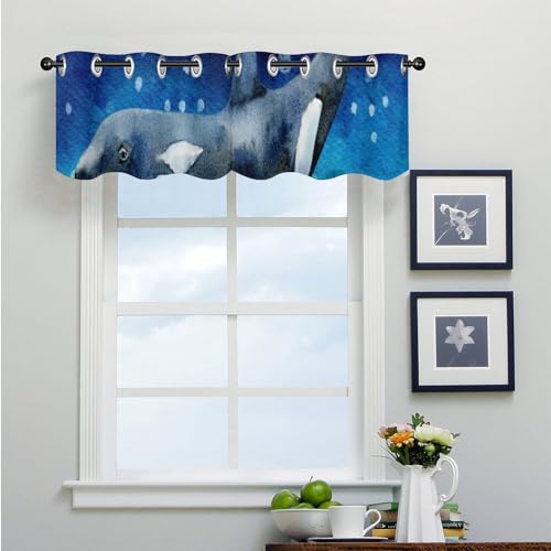 Cortina de cocina de ballena y estrellas de mar: 2 paneles náuticos de estilo vintage para ventana 4