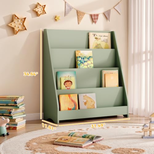 Image of Tatub 4 Tier Kids Wooden Bookshelf for Toddler, Sage Green