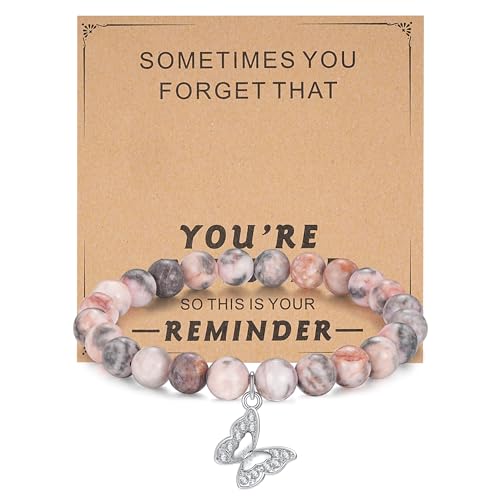 Image of Morniface Butterfly Gifts for Women - Natural Stone Bracelet for Mom, Daughter, Friends, Sister, Wife, Grandma, Aunt (Pink)