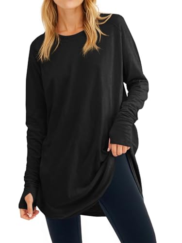 Fisoew Women's Casual Long Sleeve Tops Crew Neck R