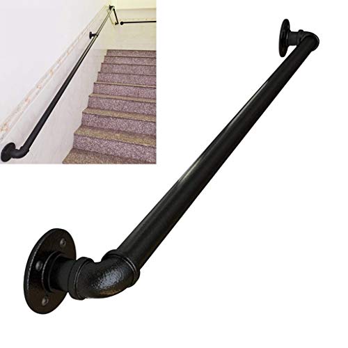 階段手すり手すり、工業用黒パイプ階段手すり、家の屋内と屋外の廊下の屋根裏の高齢者の安全アームレスト、滑り止めの壁取り付け手すり手すりサポート (Size : 16ft)