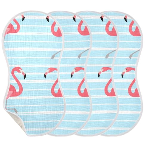 Muslin Burp Cloth for Baby 2PCS Blue Striped Flamingos Pink Super Absorbent Burping Cloths, Bibs for Newborn Boys Girls3