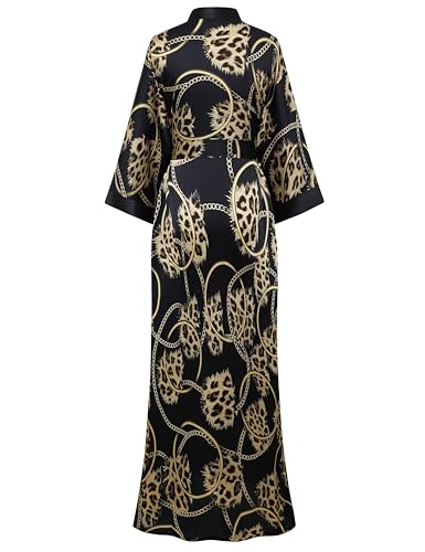 Image of PRODESIGN Kimono Robe for Women - Long Satin Sleepwear Silky Kimono Cover-Up Nightgown Japanese Bathrobe Loungewear Blouse