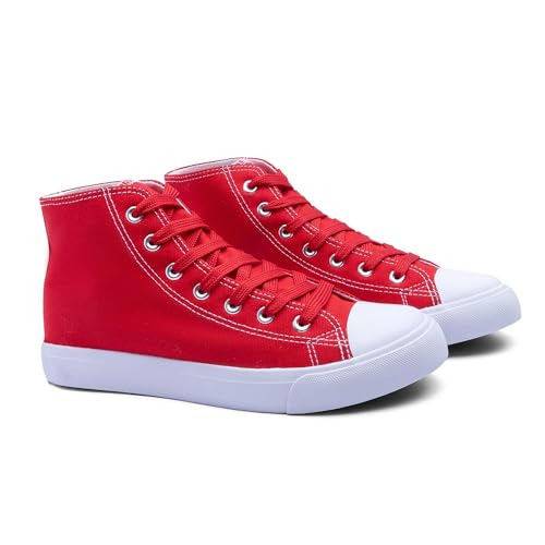 Image of Women's High-Top Canvas Sneakers - Classic Lace-Up Casual Shoes with Extra Shoelaces - Comfortable, Stylish, and Durable