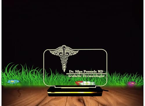 Image of PRINTKART Doctors Name and Designation Personalised LED 3D Illusion Lamp Gift for Doctor Laser Cut Acrylic Transparent Material 7 x 5 Inches