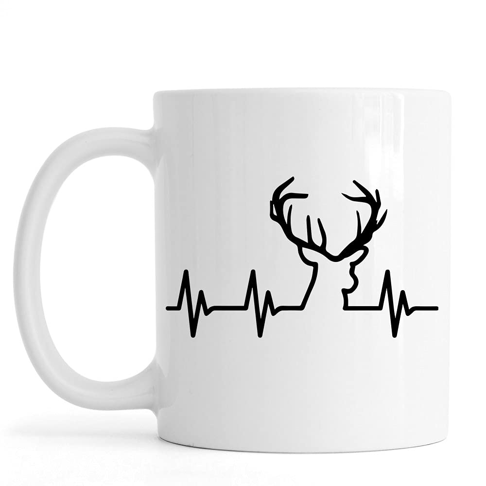 LAMFLAMF Hunters Deer Coffee Mug, Gift for Dad Hunting, Hunting Mug for Husband, Deer Hunting Mug, Heartbeat, Deer Hunter, Birthday Mug, White Mug 15 OZ