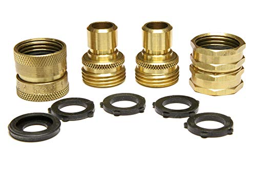 Nysist Garden Hose Quick Connect Set ~ Made in USA ~ Solid Brass Quick Connect Garden Hose Fittings ~ Bonus Swivel Coupler & Extra Washers