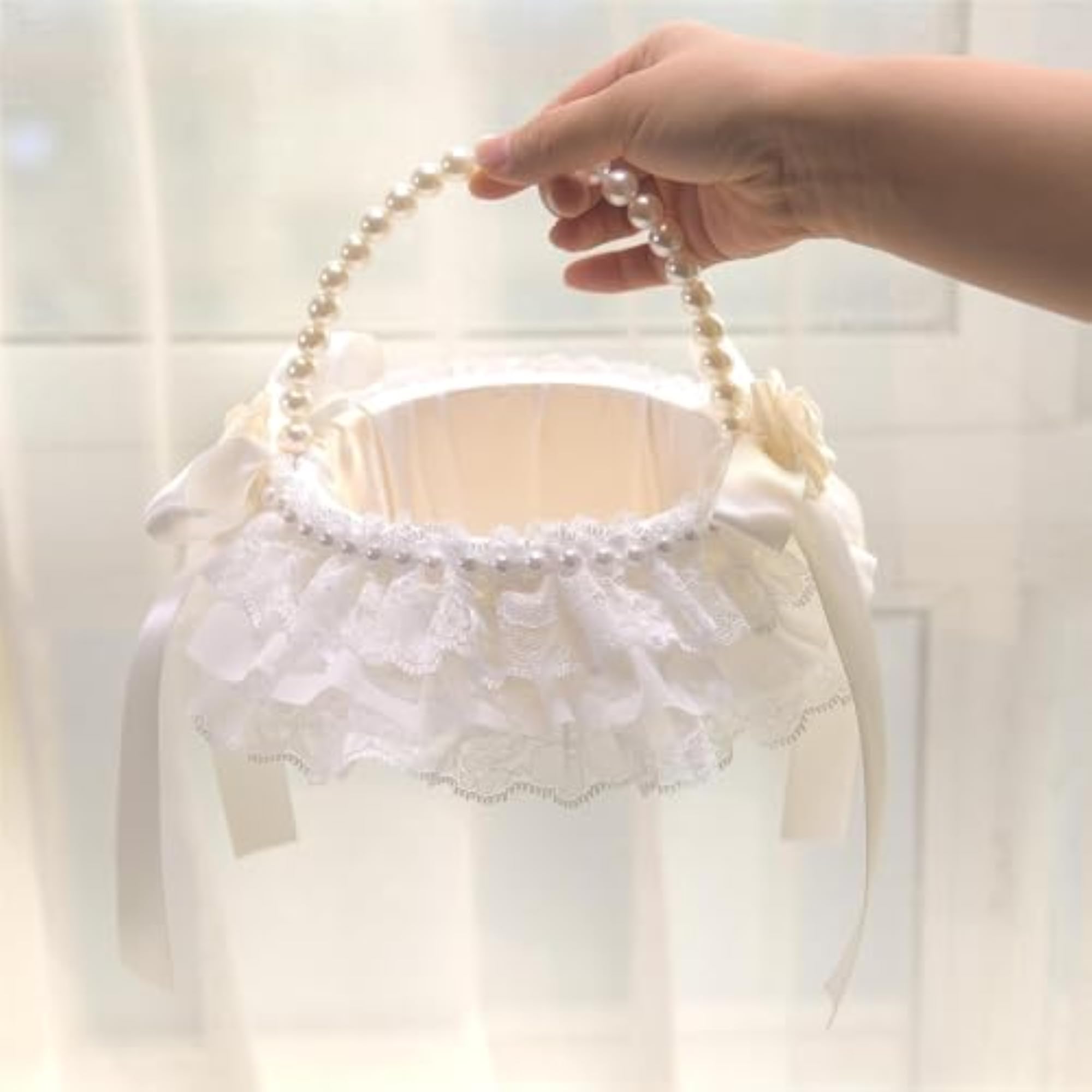 Lace Basket Handled Ornament Wedding Flower Basket