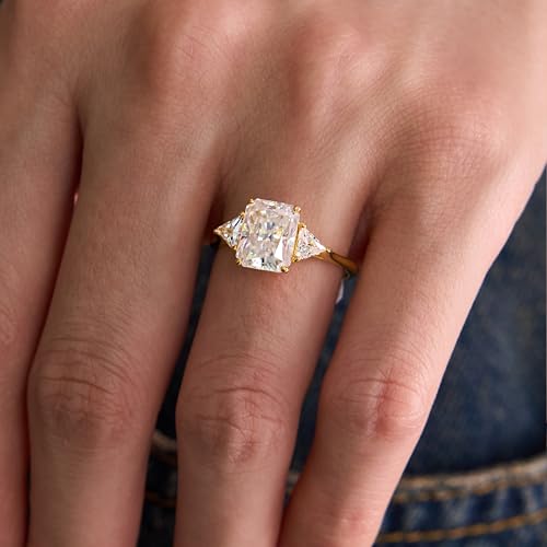3ct Moissanite Rings for Women, 3 Stone Square Radiant Cut D Color VVS1 18K Gold Plated 925 Sterling Silver, Cut Lab Created Diamond Wedding Promise Fashion Jewelry4