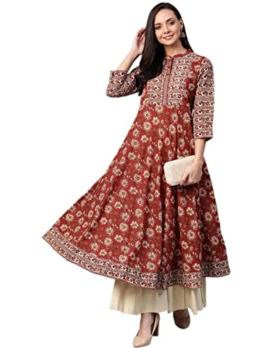 Yash Gallery Women's Cotton Floral Print Anarkali Kurta for Women