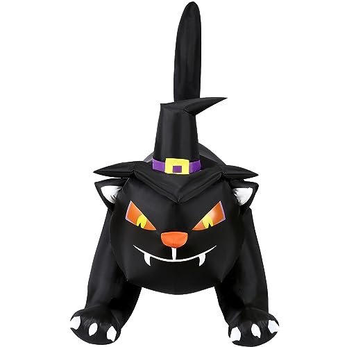 Haunted Hill Farm 6-ft. Wide Black Cat Blow Up with Lights, Outdoor Halloween Inflatable Decoration for Lawn and Yard, Giant Spooky Holiday Decor