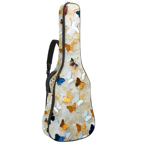 Housse guitare acoustique 109cm rembourrée à motif papillon chic avec 2 grandes poches de rangement