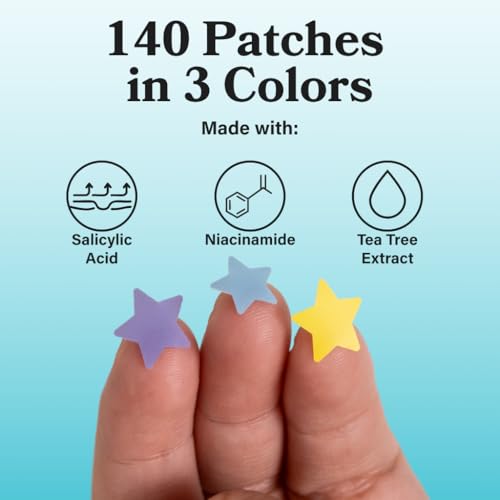 Image of LE GUSHE Star Pimple Patches for Face, Hydrocolloid Acne Patches with Salicylic Acid & Tea Tree Oil, Colorful Star Face Stickers for All Skin Types, Zit Superstar, 140 Pieces