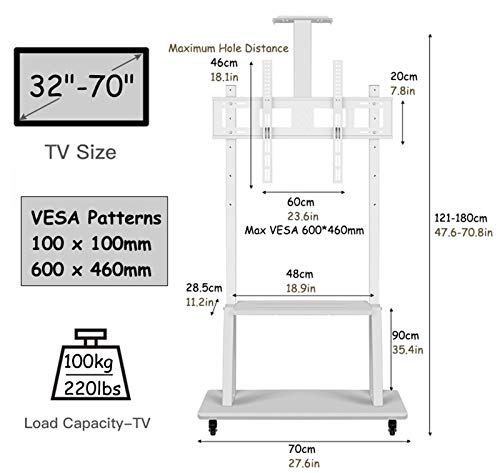 Soporte móvil para TV de piso ajustable con estante miniatura 5