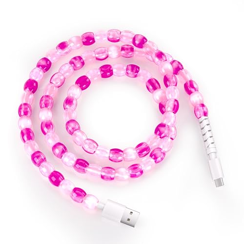 SAMONPOW USB C Cable for iPhone 17 16 Charger Cord 3.3FT 60W USB to USB C Charging Cable Pink Red Jade Beaded Type C Charging Cord Phone Charger for iPhone 17 16 15 Pro Max for Samsung Galaxy S25 S24